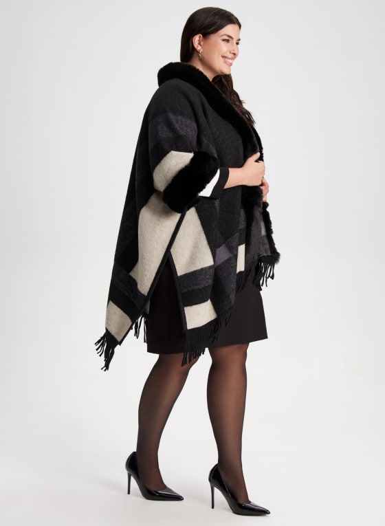Faux-Fur & Plaid Poncho