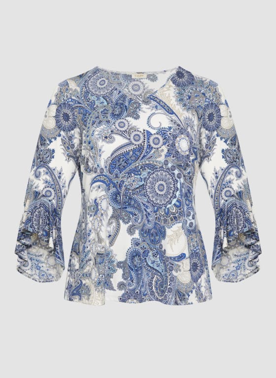 Paisley Print Ruffle Sleeve Top