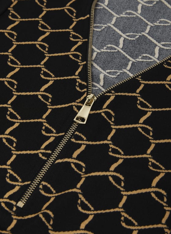 Geometric Print Zip Front Top