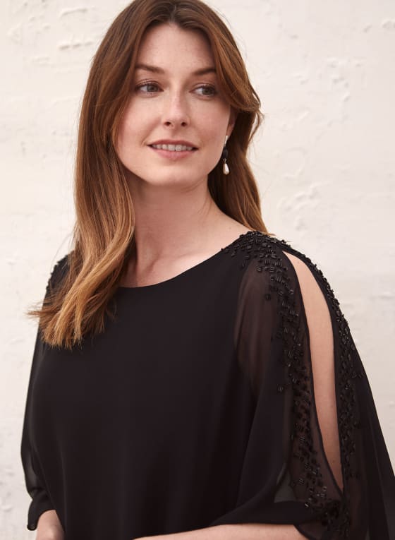 Cold Shoulder Chiffon Poncho Dress