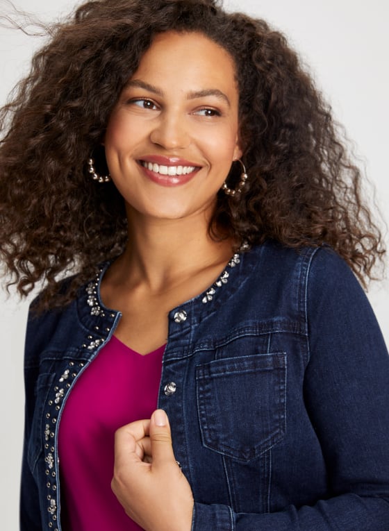 Rhinestone Cluster Trim Denim Jacket
