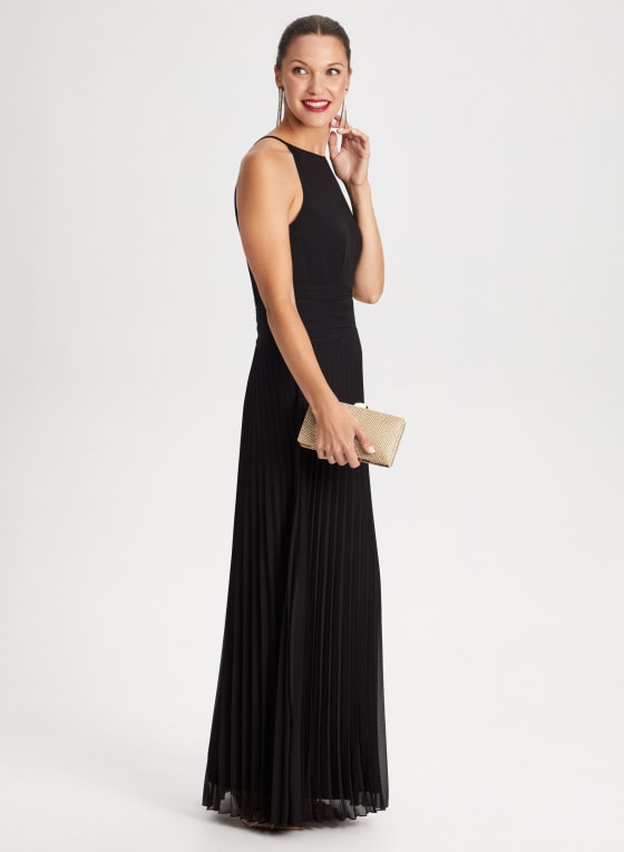 Pleated Keyhole Detail Halter Dress