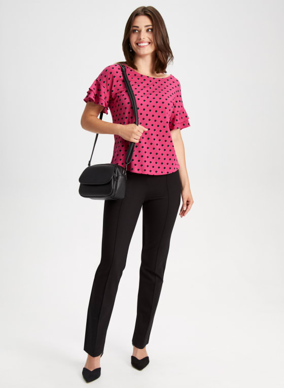 Dot Print Ruffle Sleeve Top