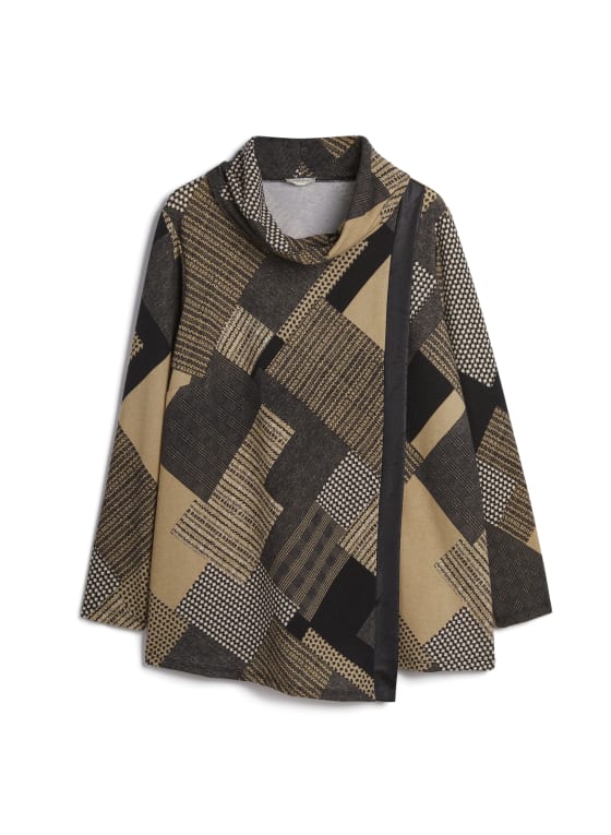 Cowl Neck Patchwork Print Sweater