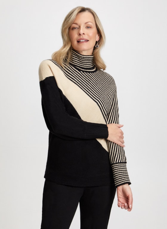 Stripe Print Turtleneck Sweater