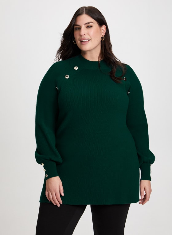 Button Detail Tunic Sweater