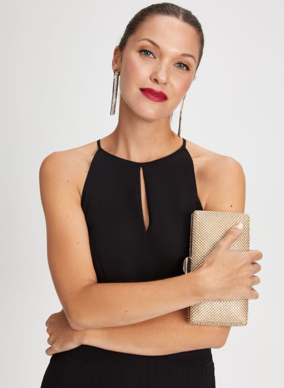 Pleated Keyhole Detail Halter Dress