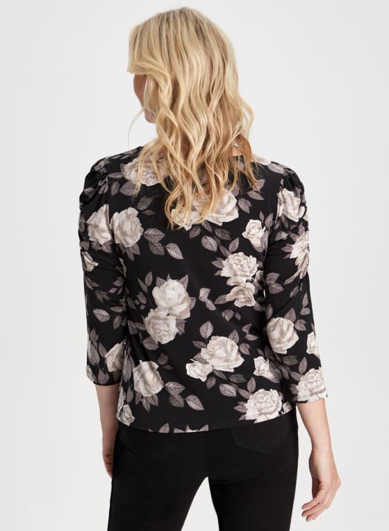 3/4 Sleeve Rose Print Top