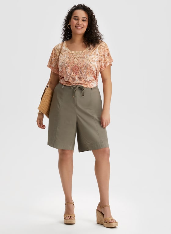 Embellished Paisley Print Burnout Tee