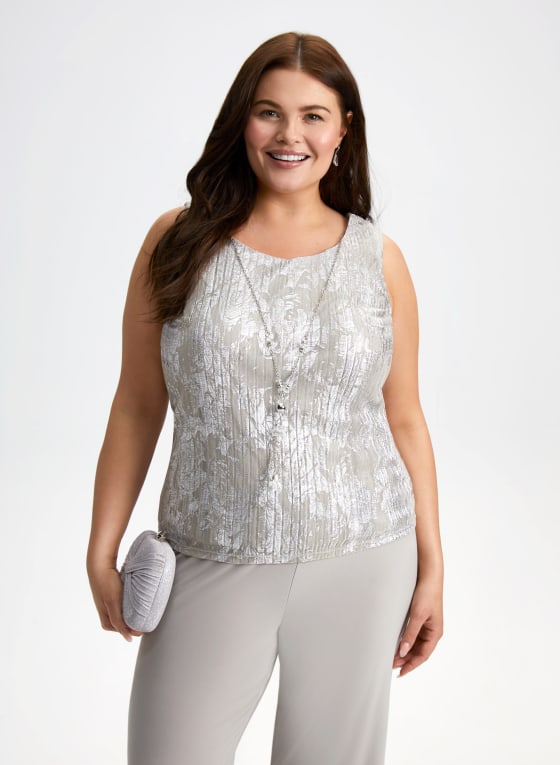 Metallic Plissé Jacket, Cami & Pants Set