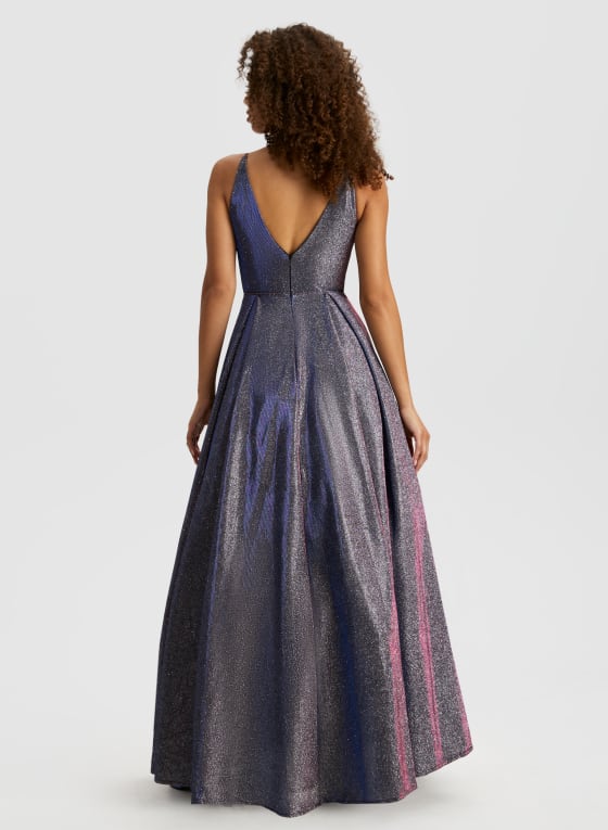 V-Neck Glitter Detail Gown