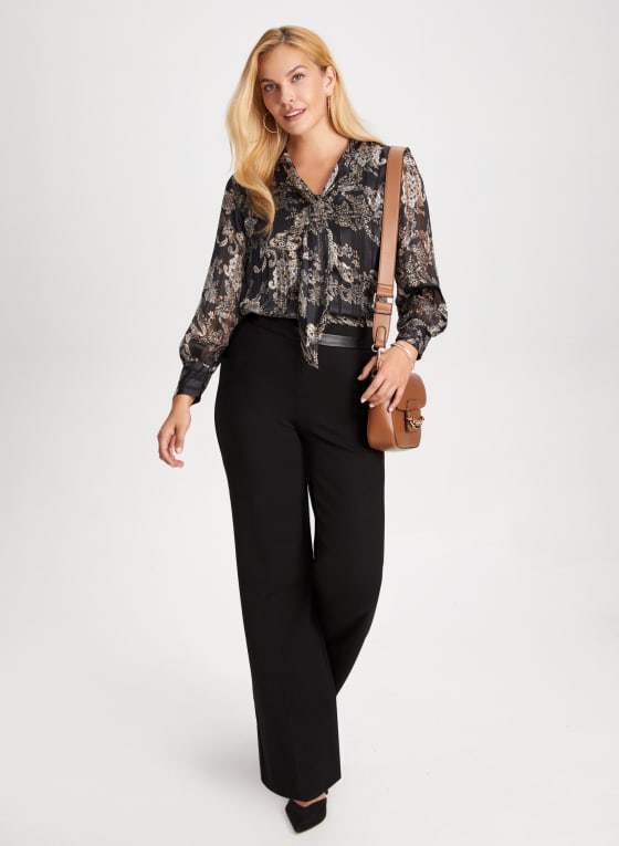 Metallic Tie Neck Blouse