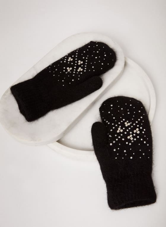 Stone Detail Knit Mittens
