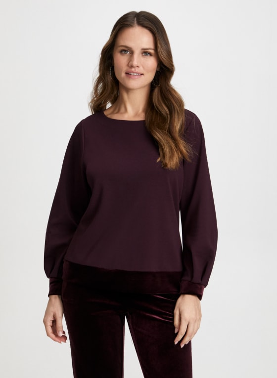 Velour Trim Puff Sleeve Top