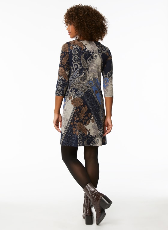 3/4 Sleeve Paisley Motif Dress