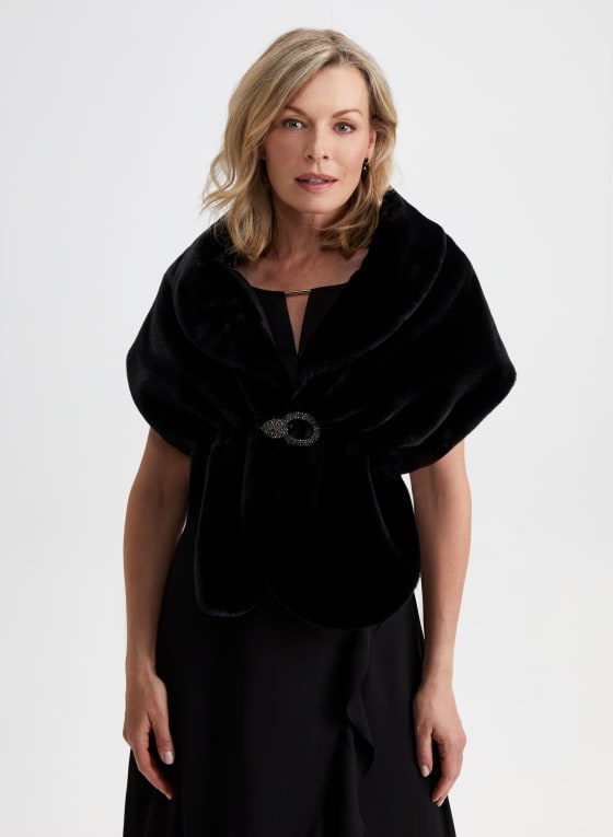 Rhinestone Clip Faux Fur Stole