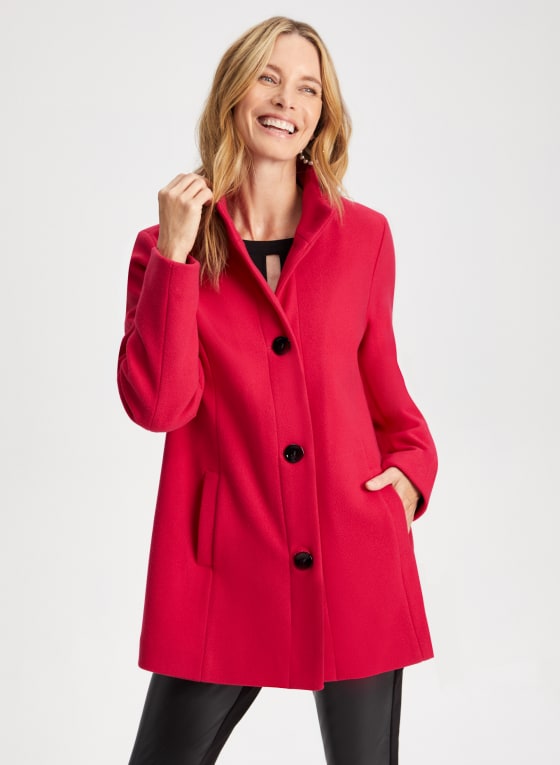 Stretch Faux Wool Coat