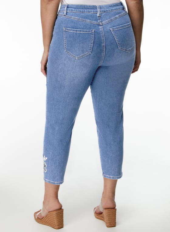 Embroidered Slim Leg Denim Capris