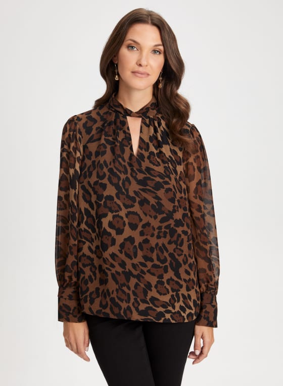 Twist Neck Animal Motif Blouse