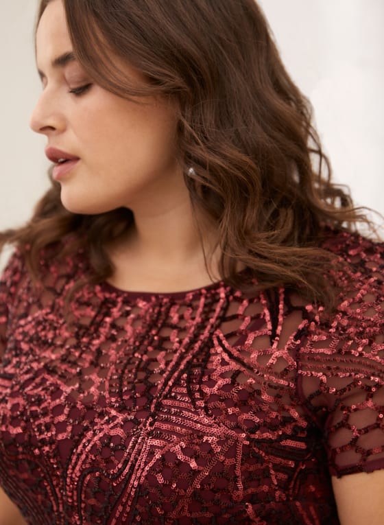 Belted Sequin Mesh Dress