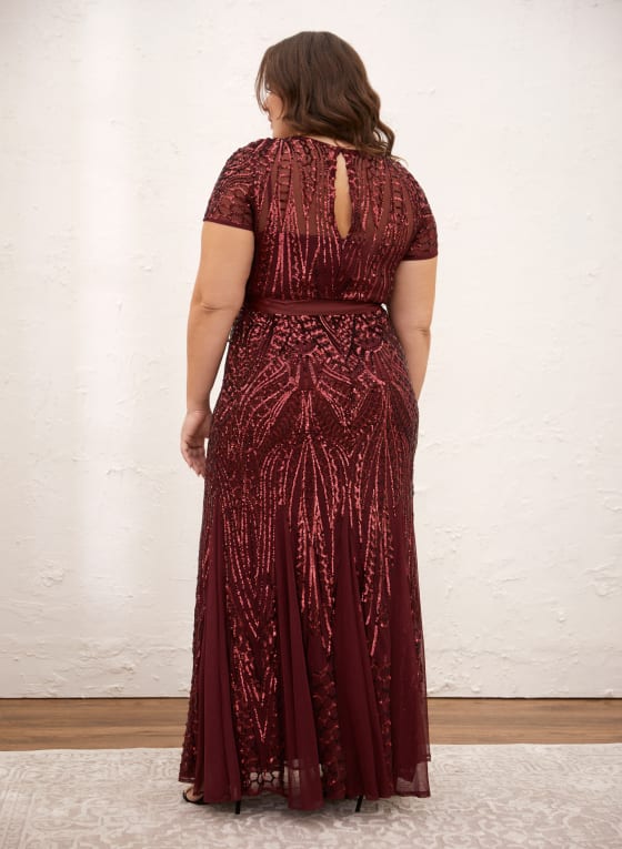 Belted Sequin Mesh Dress