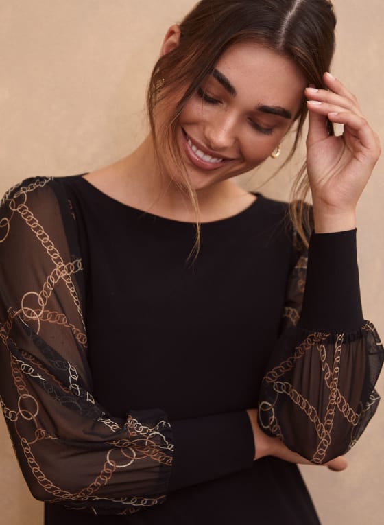 Chain Print Mesh Sleeve Dress