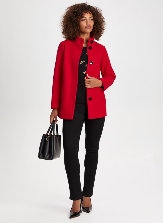 Stretch Faux Wool Coat