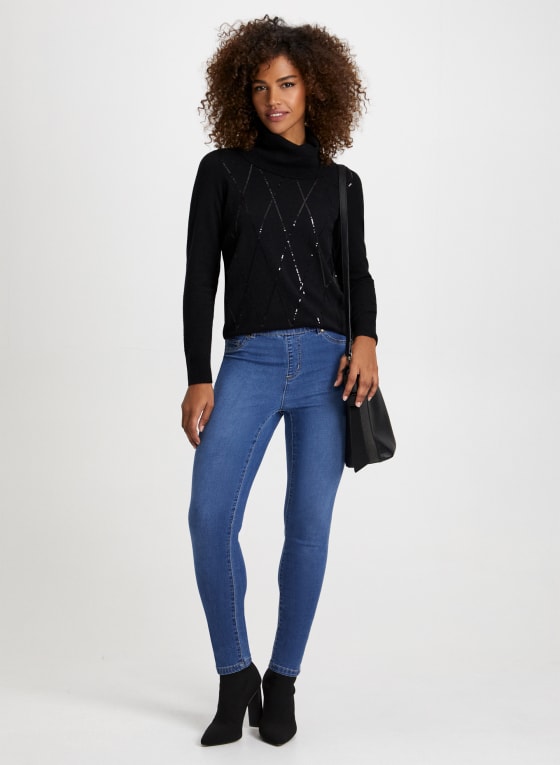 Argyle Motif Sequin Detail Sweater