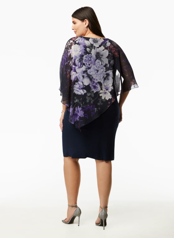 Floral Print Chiffon Poncho Dress