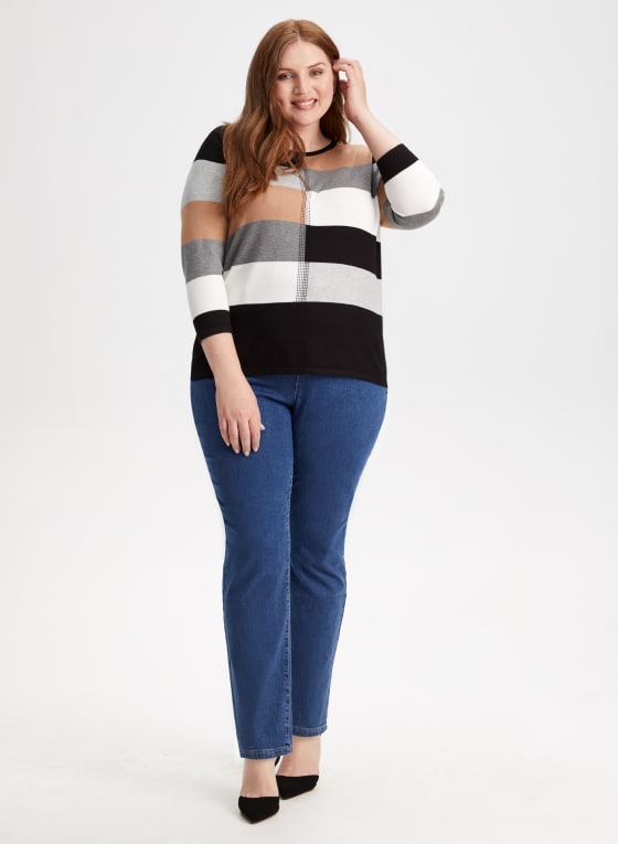 Rhinestone Trim Colour Block Sweater