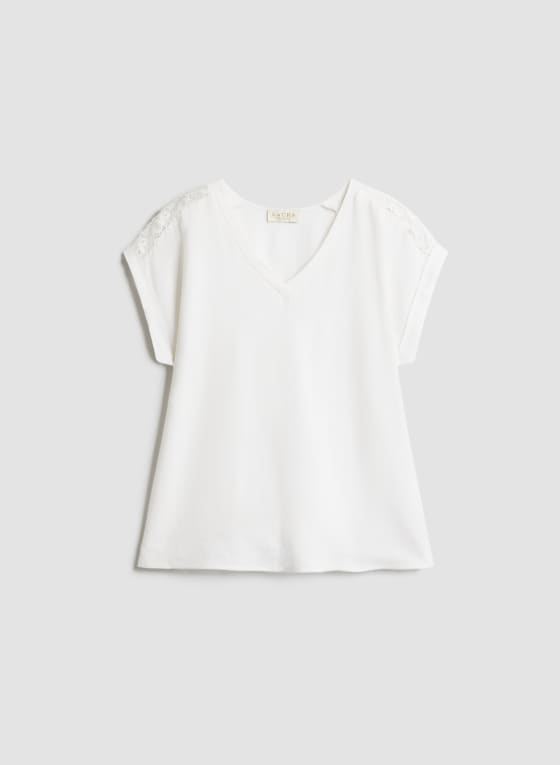 Crochet Trim Short Sleeve Blouse