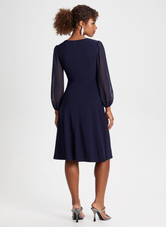 Chiffon Sleeve Ruched Detail Dress