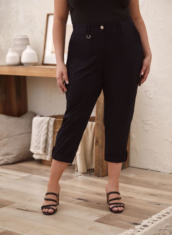 Zipper Detail Cargo Capris
