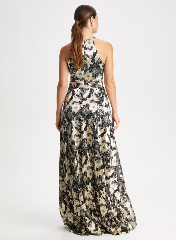 Metallic Floral Motif Dress