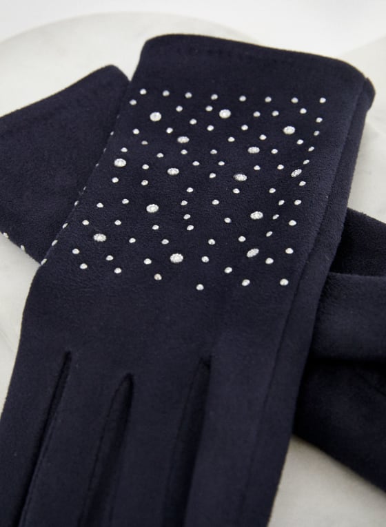 Rhinestone Detail Faux Suede Gloves