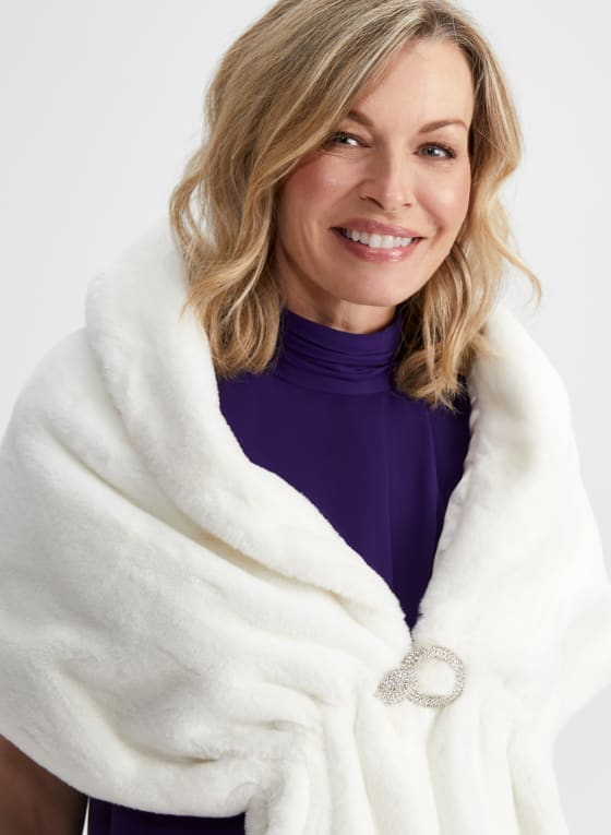 Rhinestone Clip Faux Fur Stole