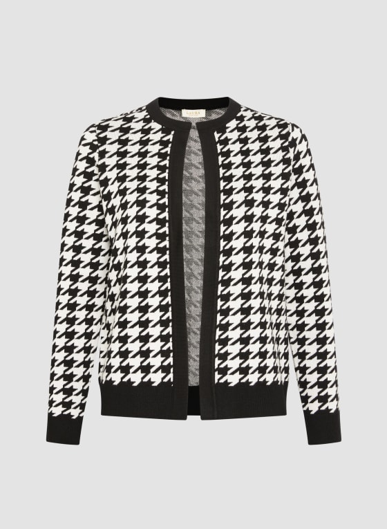 Short Houndstooth Motif Cardigan