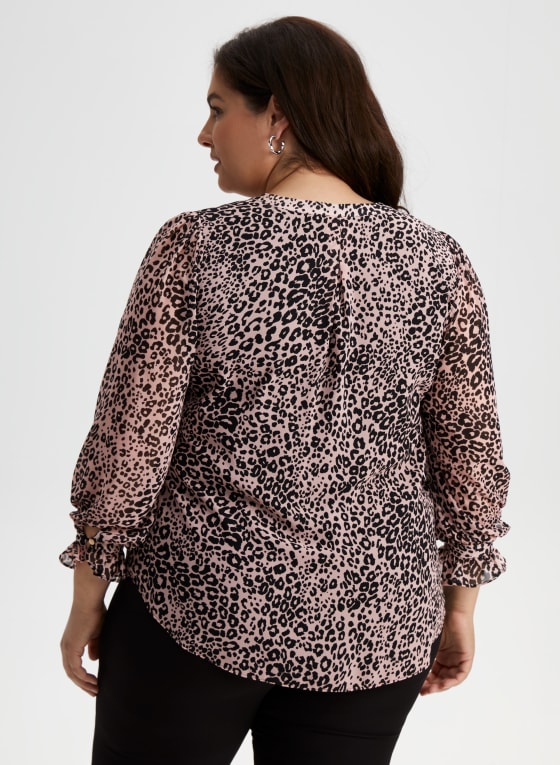 Leopard Print Ruffle Front Blouse