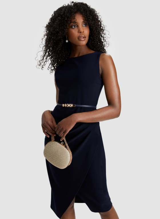 Sleeveless Belted Sheath Dress