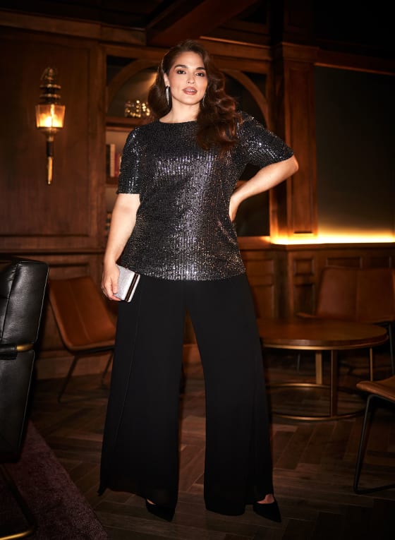 Chiffon Wide Leg Pull-On Pants