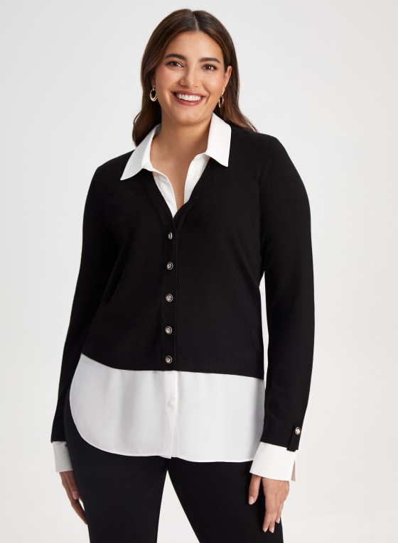 Shirt Collar Fooler Sweater