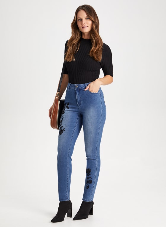 Flower Appliqué Jeans