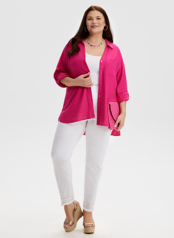 Roll-Up Sleeve Linen-Blend Blouse