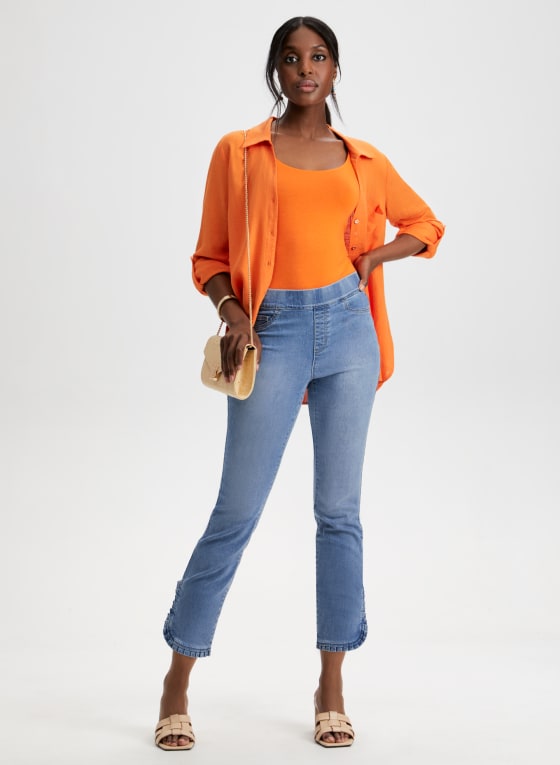 Ruffle Detail Denim Capris