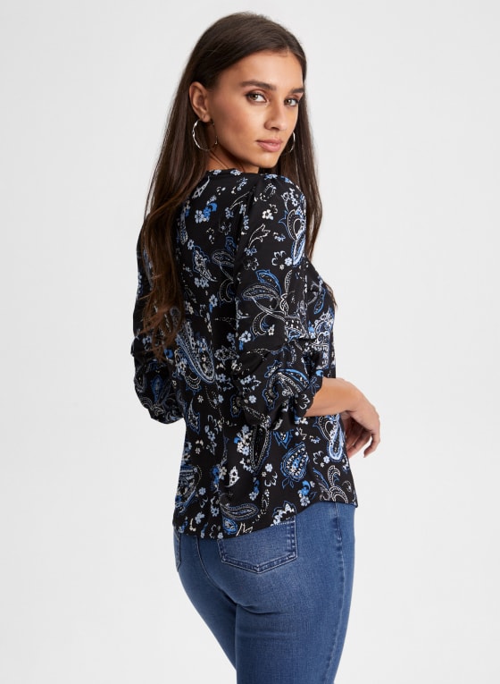 Paisley Print Puff Sleeve Top