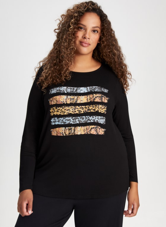 Striped Animal Motif Tee