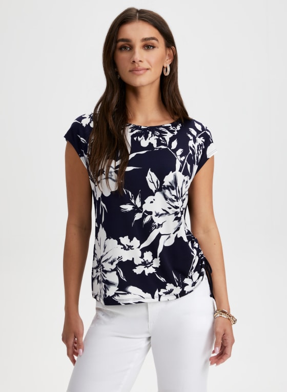 Drawstring Detail Floral Print Top