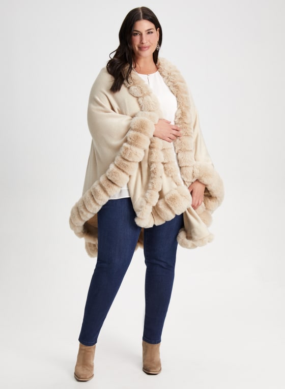 Faux Fur Trim Poncho