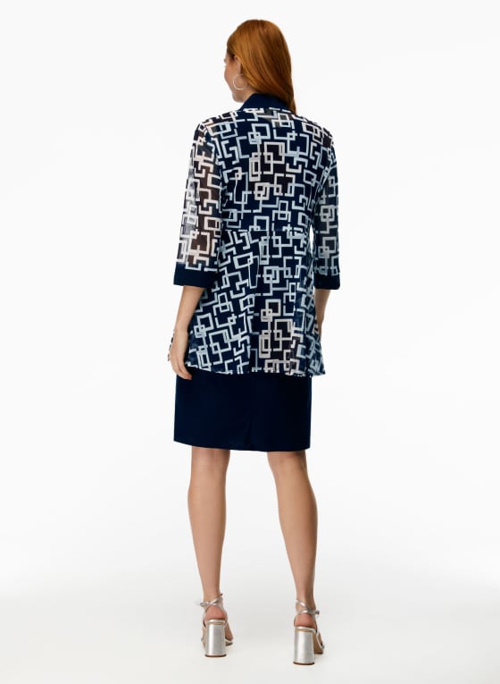 Geometric Print Jacket, Dress & Necklace Set