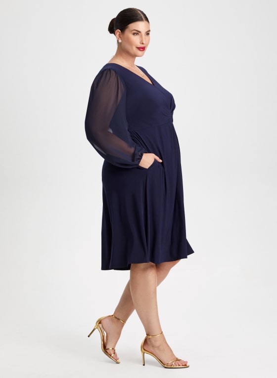 Chiffon Sleeve Ruched Detail Dress